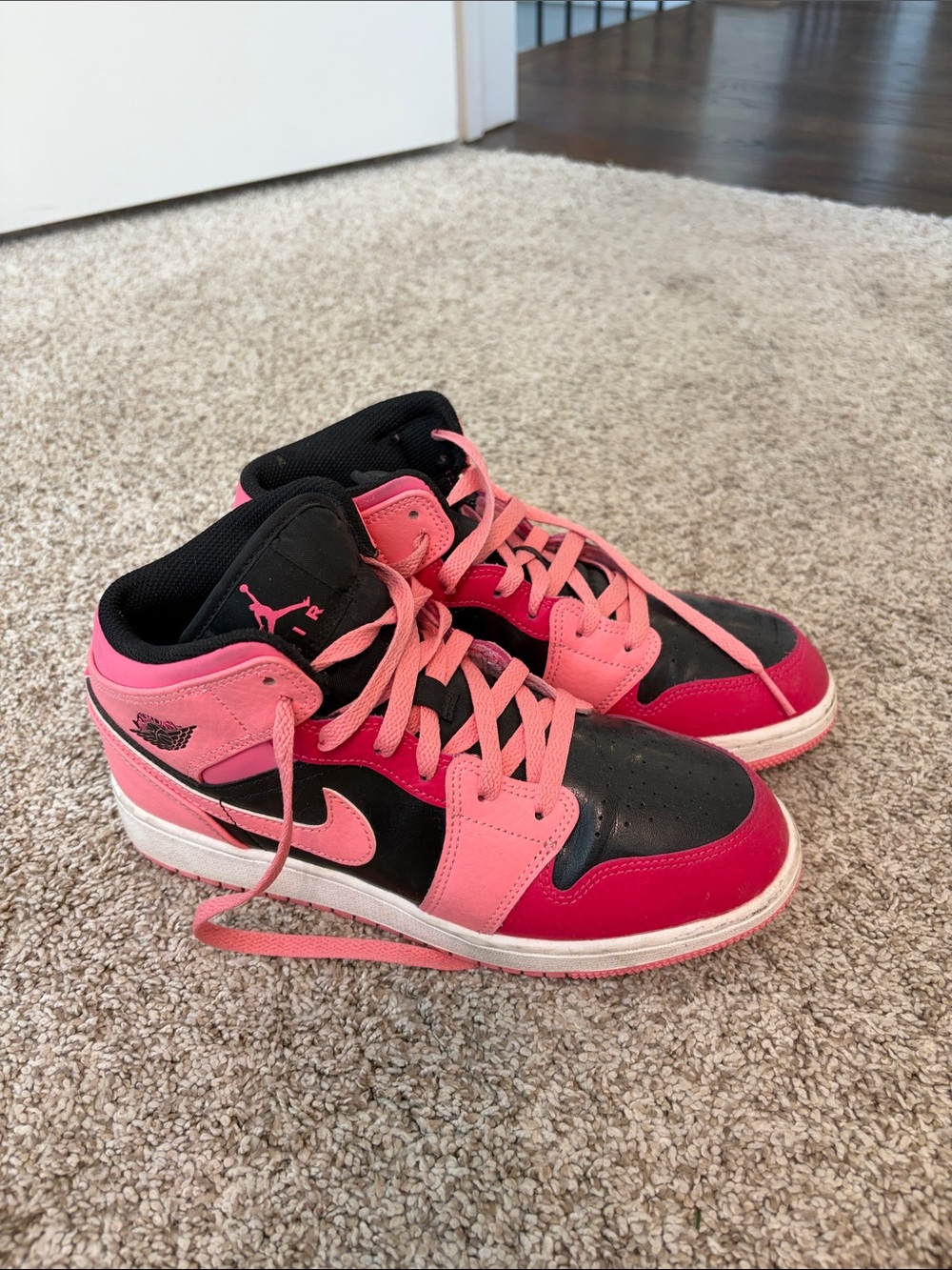 Nike Pink and Black Kids Mid-Top Sneakers